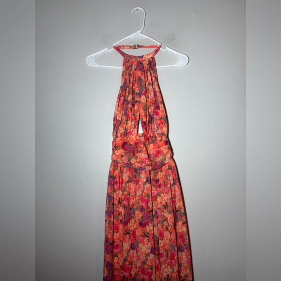 strapless open back dress Rent Runaway the Label Beloved Orange Ruffle Maxi Dress main image 1